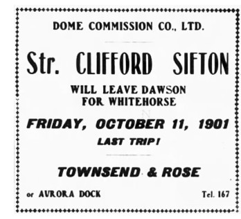Ad for the sternwheeler Clifford Sifton, 1901